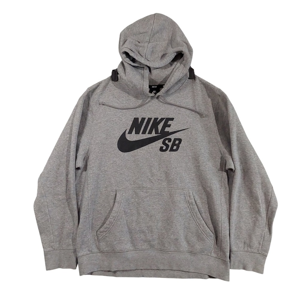 Nike SB Hoodie Mens Medium Grey Black Logo Pullover Fleece Skate Sweatshirt